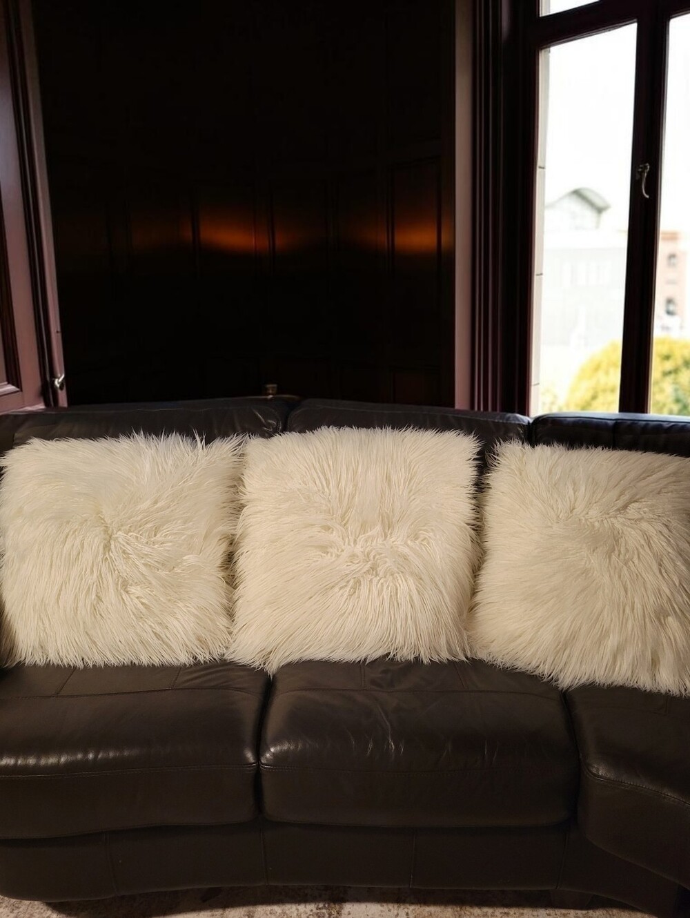 Set Of 3 - Cynthia Rowley - White Mongolian Lamb Faux Fur Large Throw Pillows